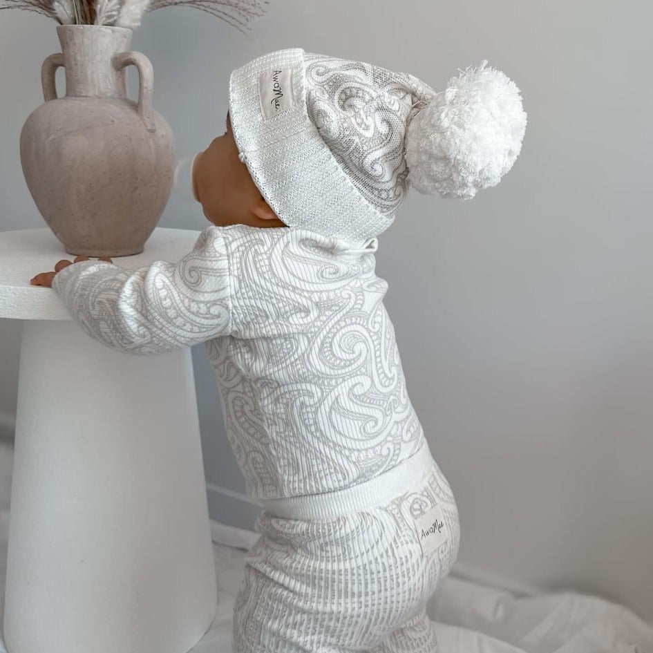 Basics ribbed knit bodysuit- The wolf- oat milk - AwaMae