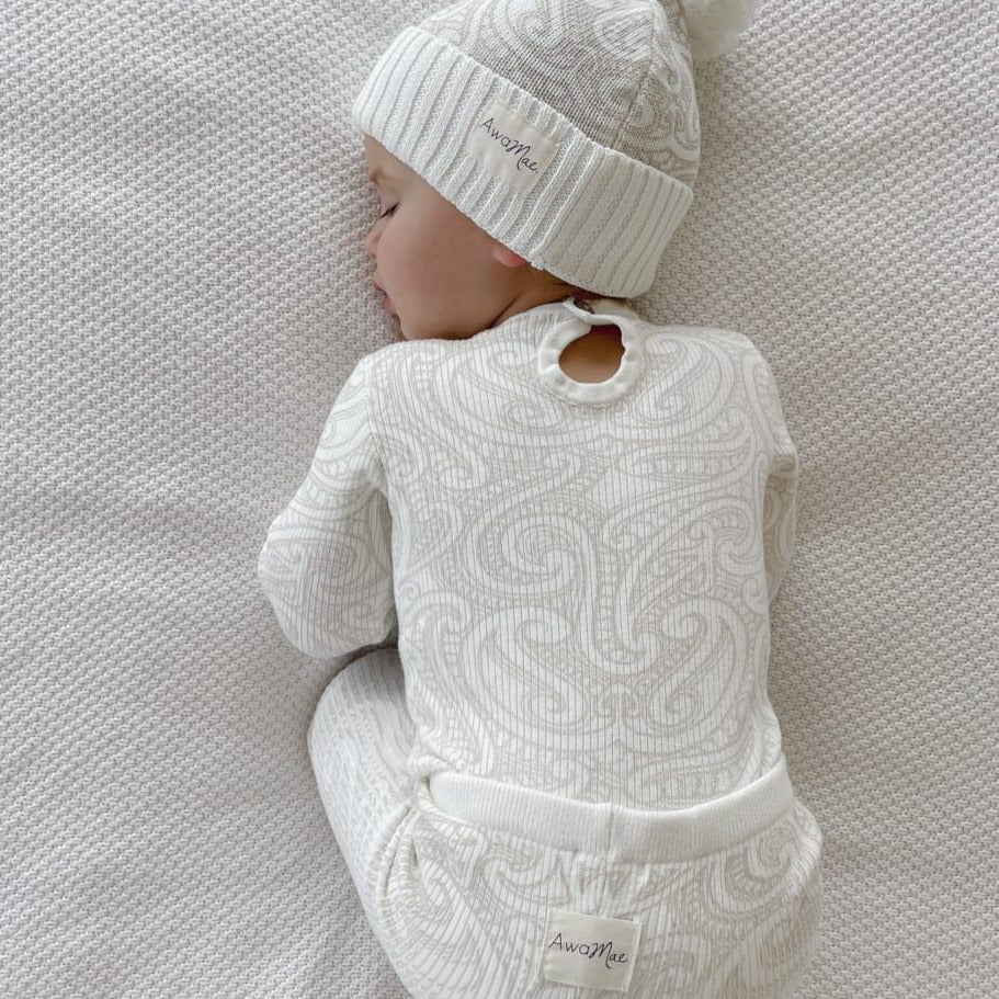 Basics ribbed knit bodysuit- The wolf- oat milk - AwaMae