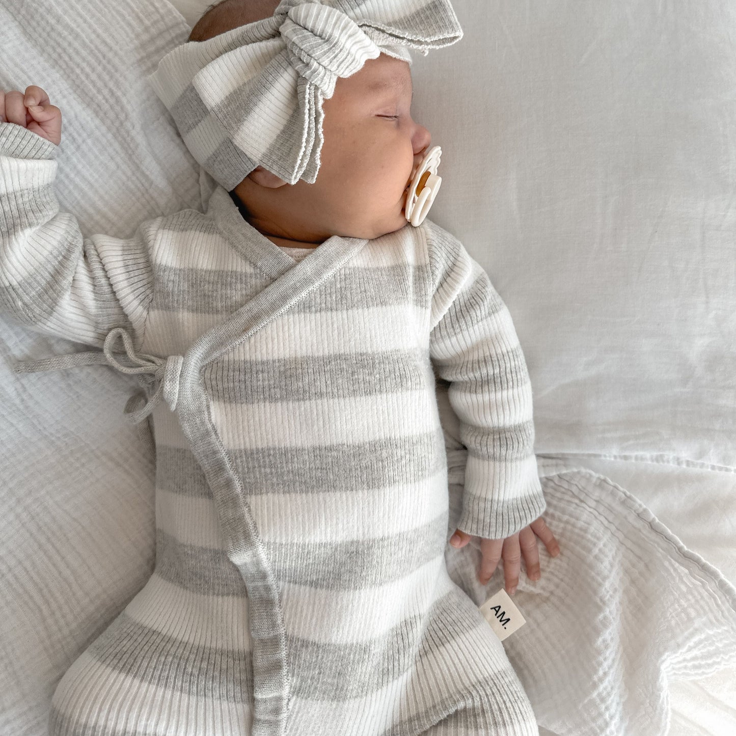 Basics ribbed knit onesie- Milk and mist stripe