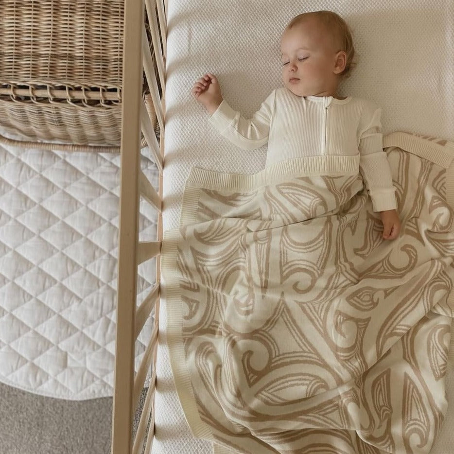 PREORDER -Te aroha o te mātua - The love of a parent- Knitted pēpi blanket- Cream/beige - PREORDER - AwaMae