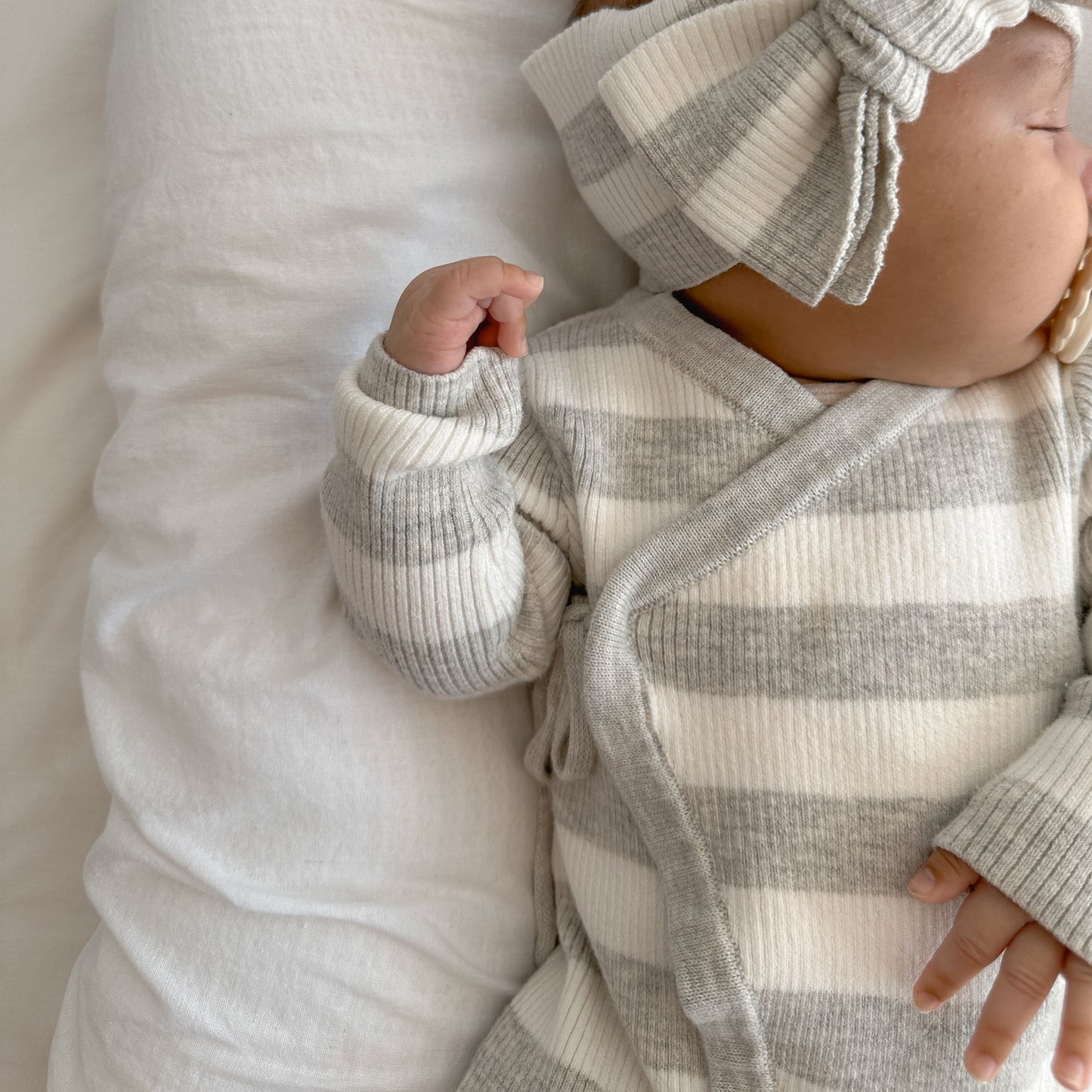 Basics ribbed knit onesie- Milk and mist stripe