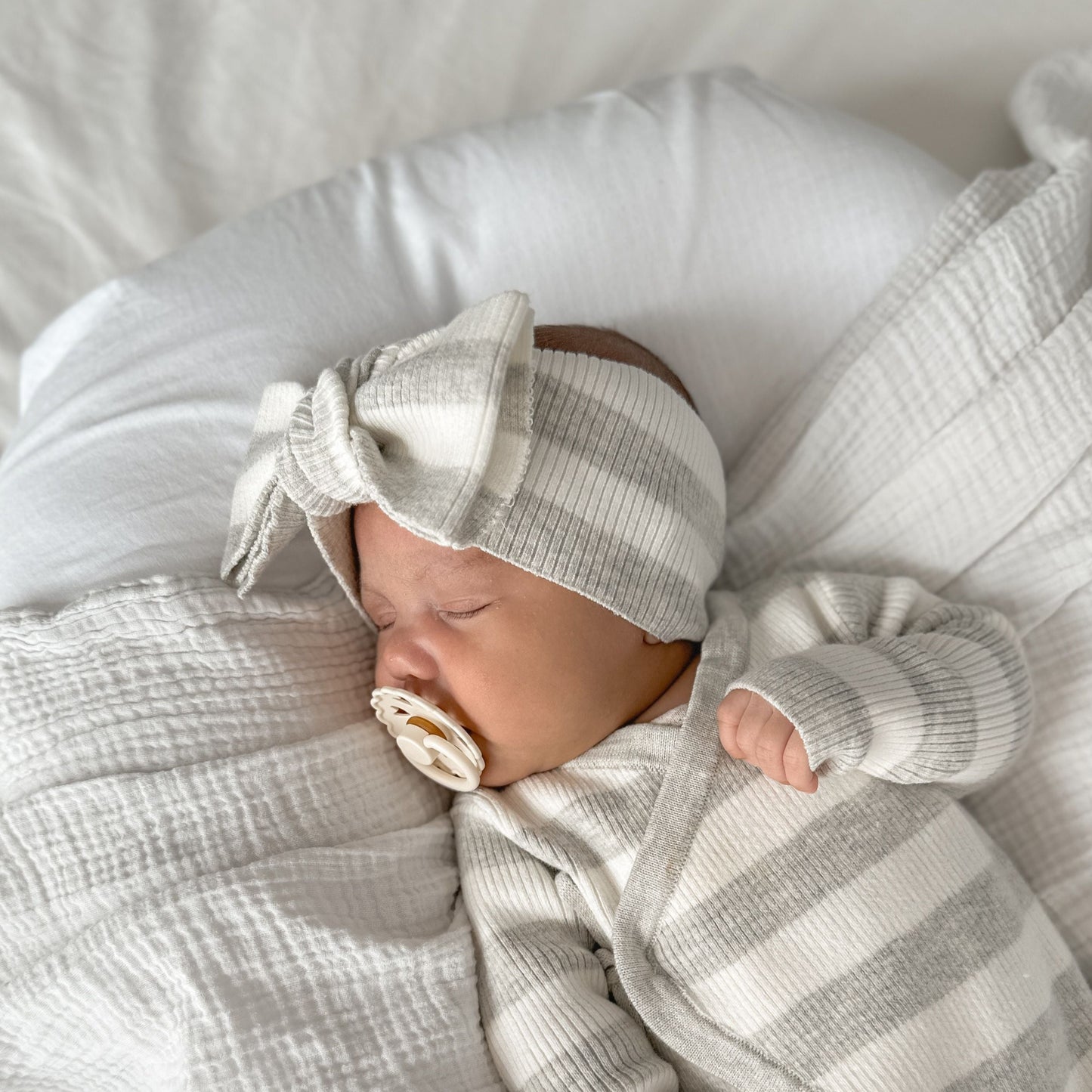 Basics ribbed knit onesie- Milk and mist stripe
