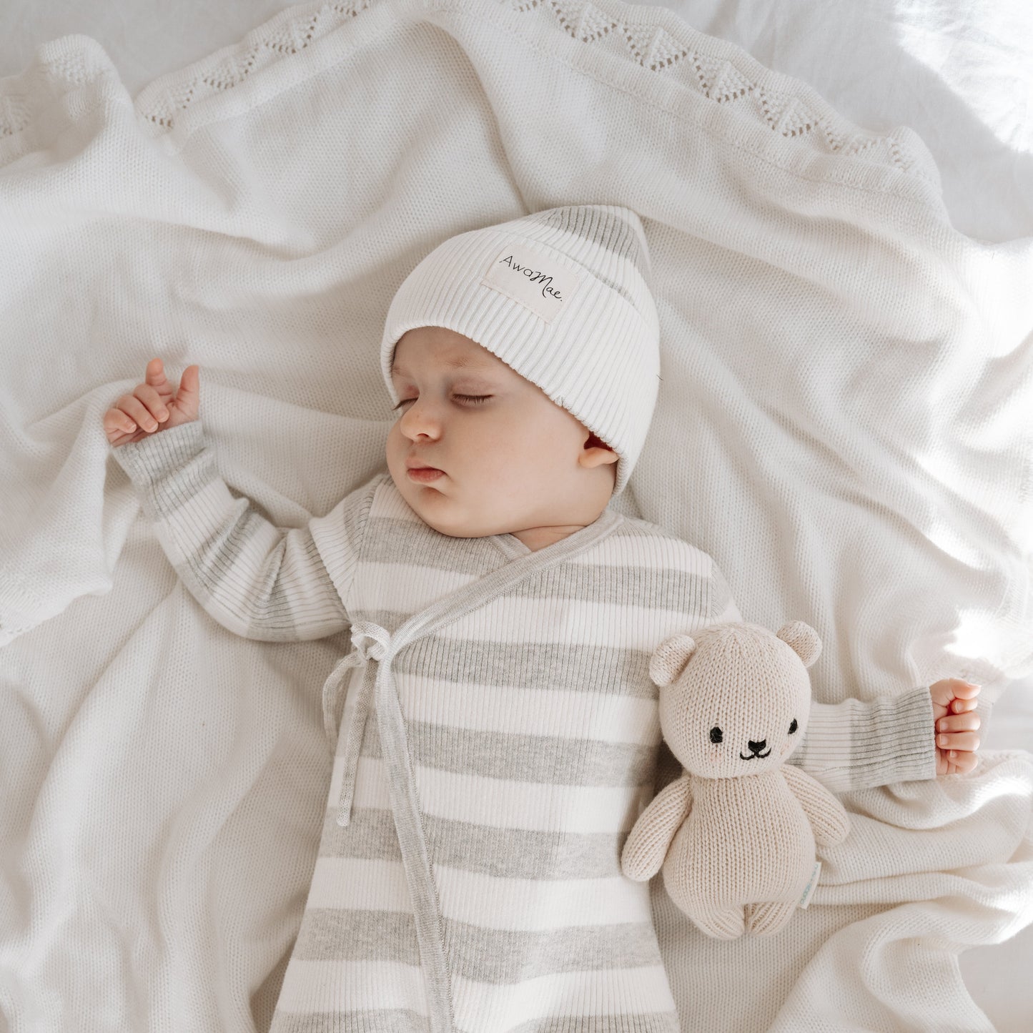 Basics ribbed knit beanie - Milk and mist stripe