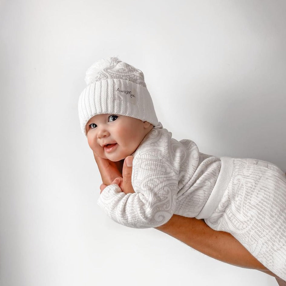 Basics ribbed knit bodysuit- The wolf- oat milk - AwaMae