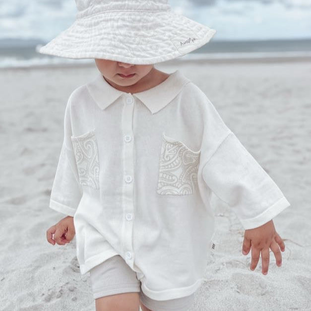 Basics knitted button up shirt - the wolf - oat milk - AwaMae