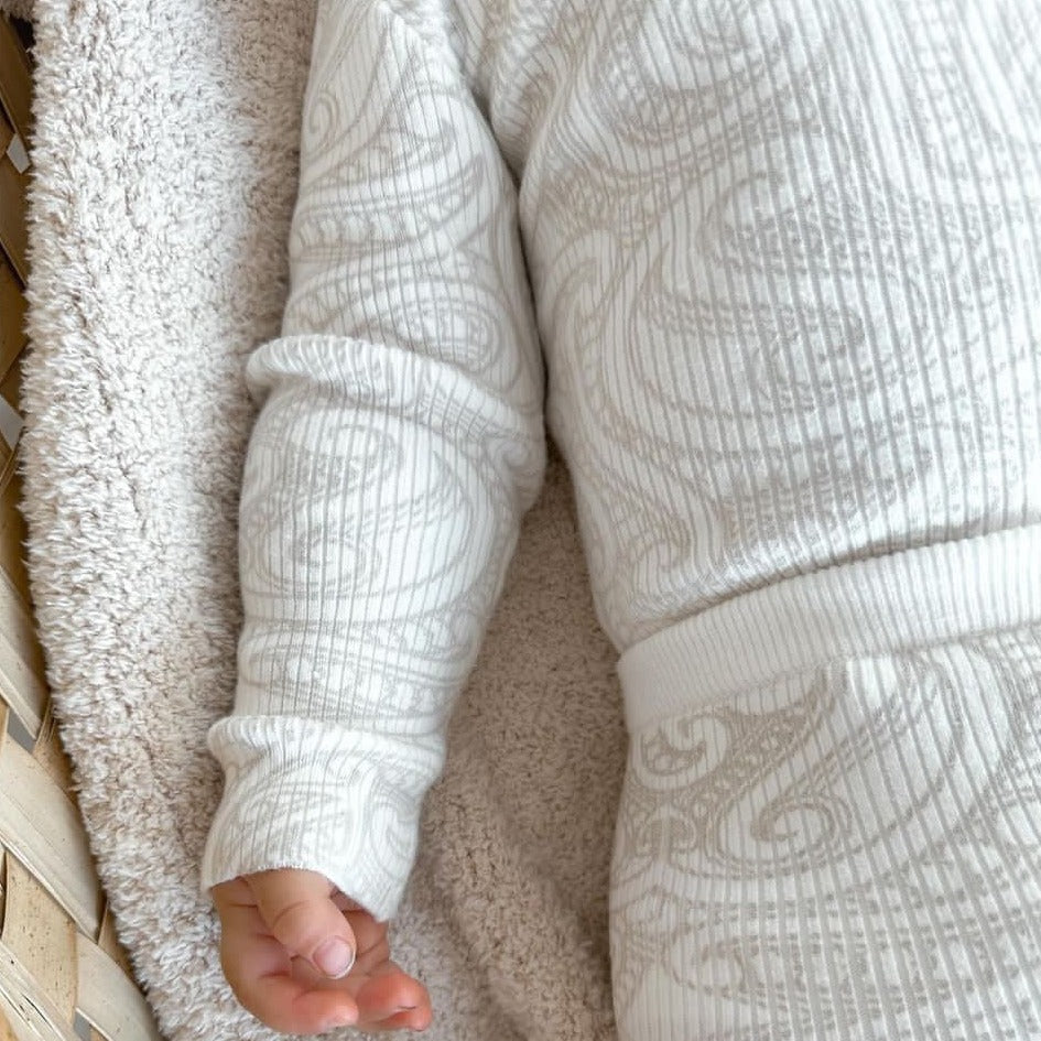 Basics ribbed knit bodysuit- The wolf- oat milk - AwaMae