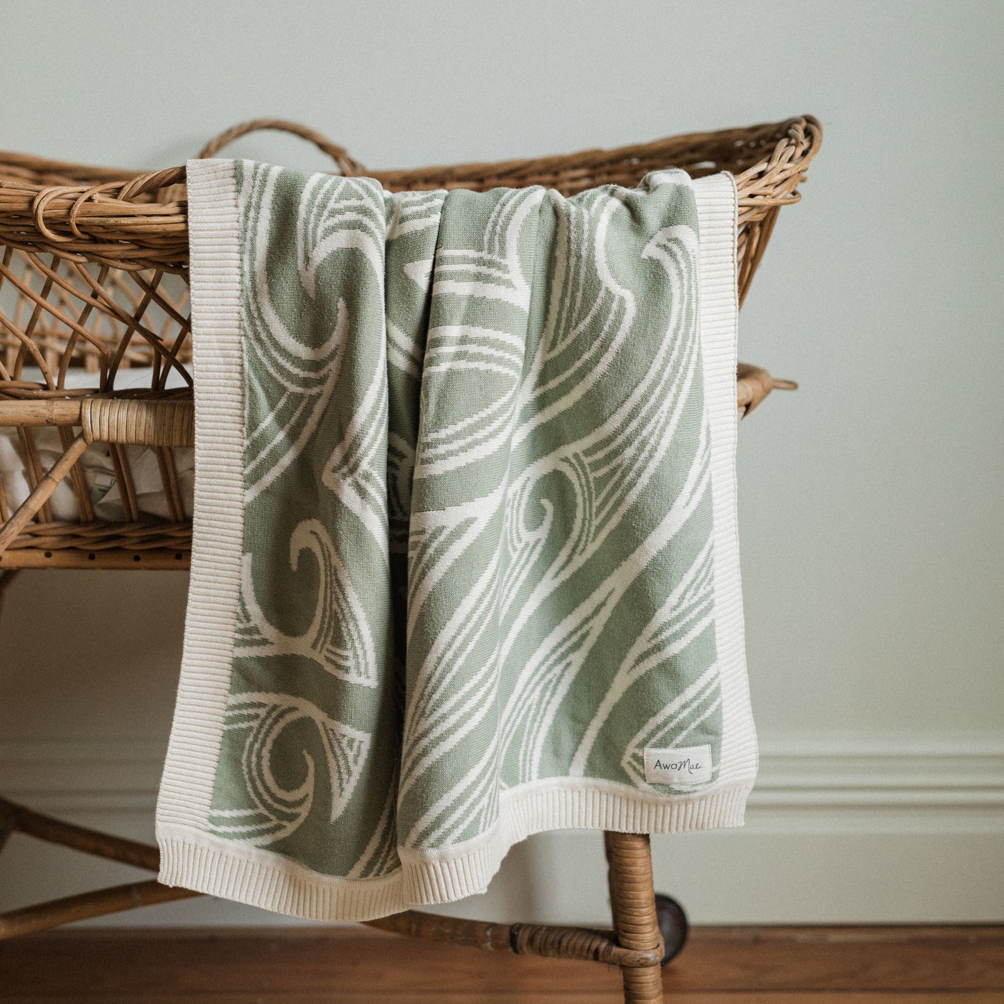 Te aroha o te mātua - The love of a parent- Knitted pēpi blanket- sage green - AwaMae