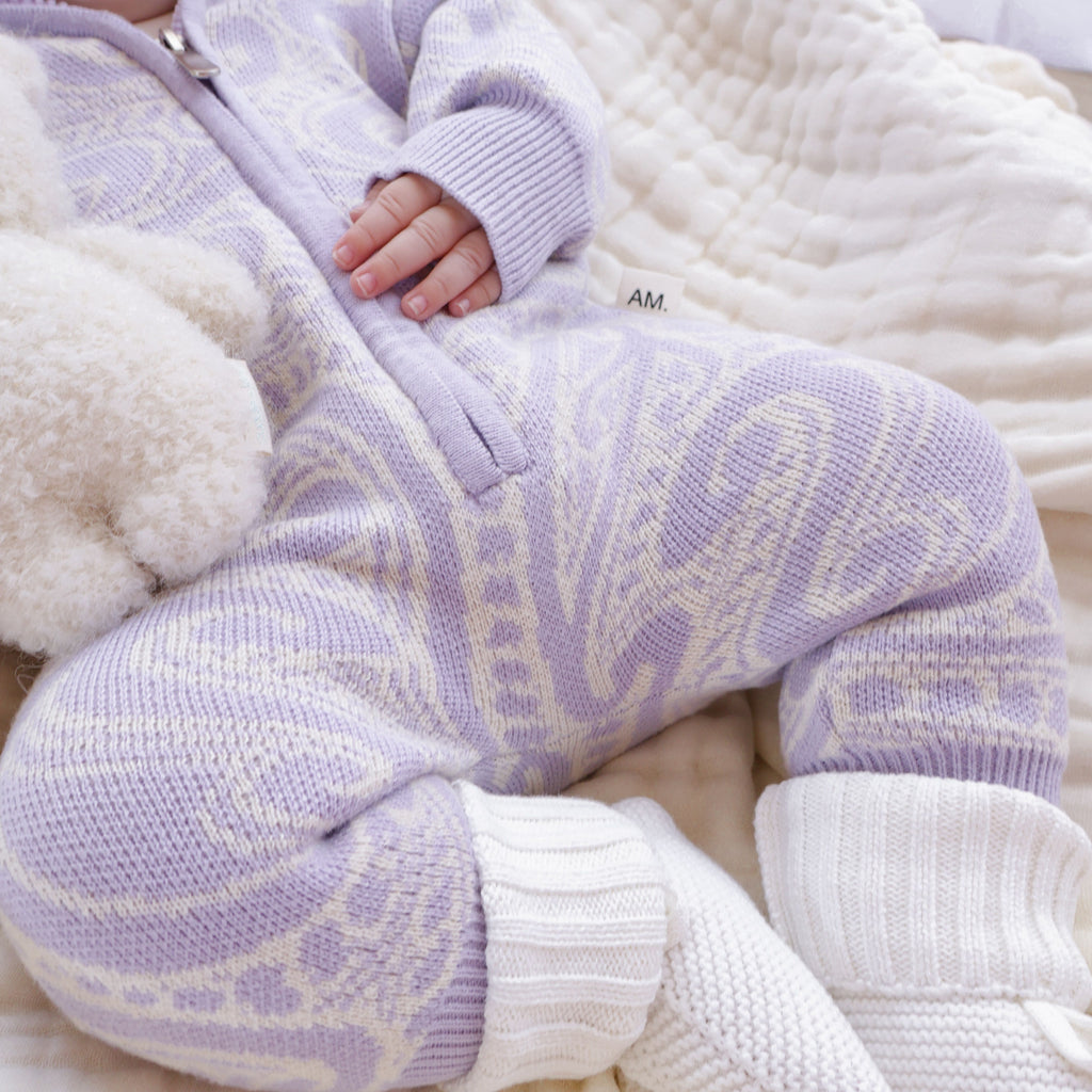 The wolf Sherpa hooded romper - Lavender