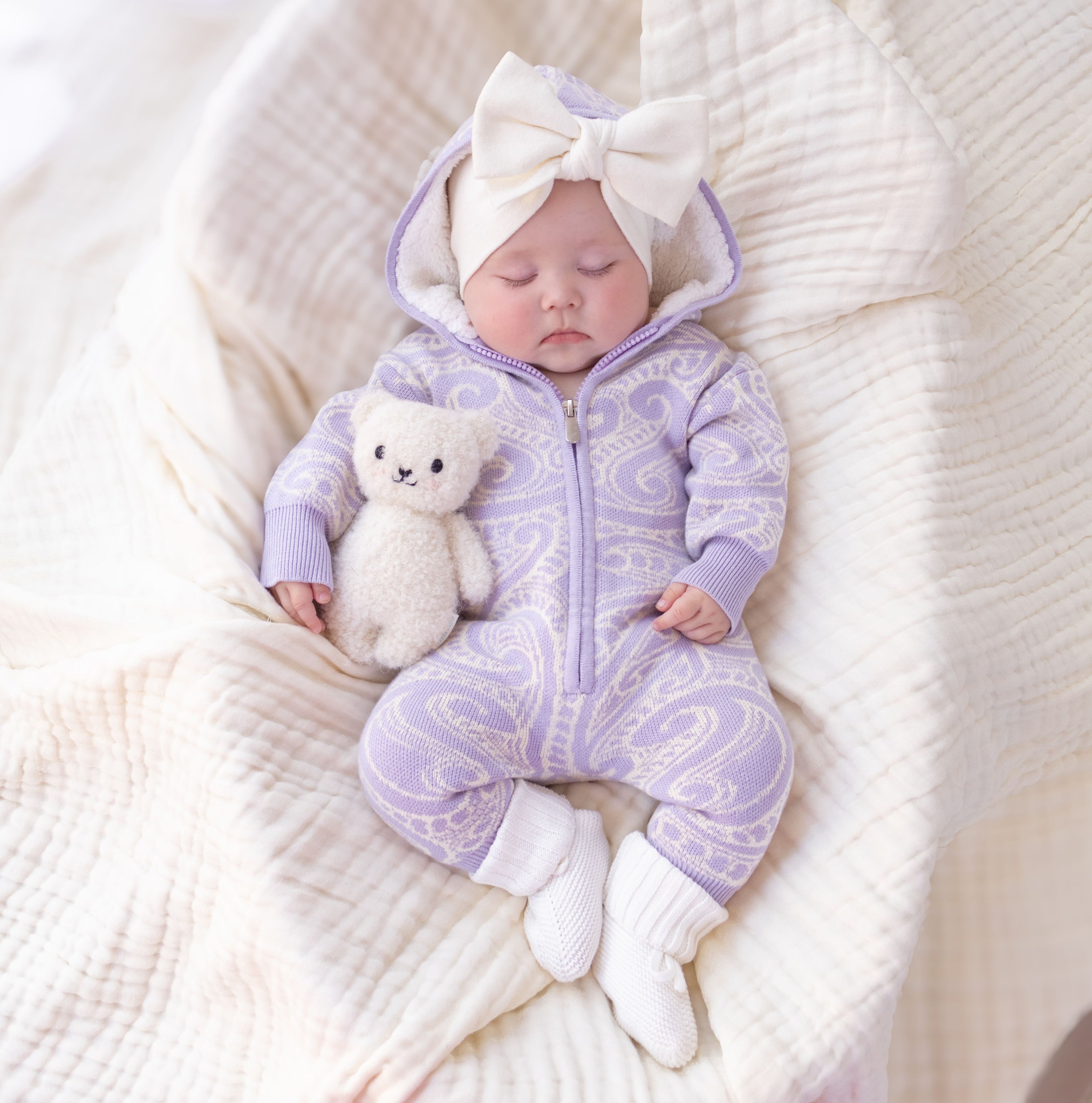PREORDER The wolf Sherpa hooded romper - Lavender PREORDER