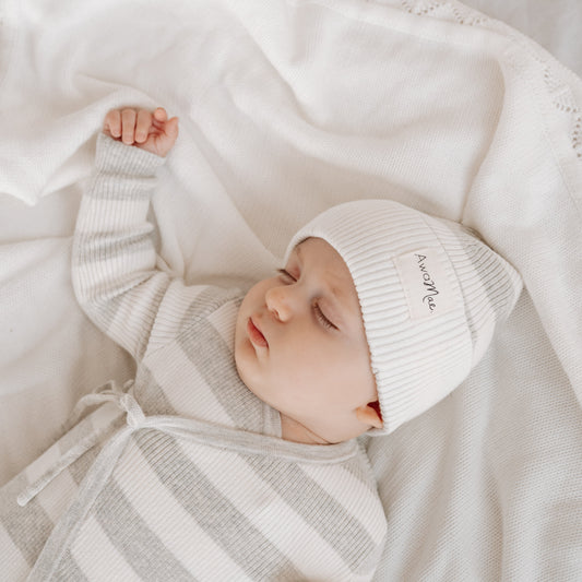 Basics ribbed knit beanie - Milk and mist stripe