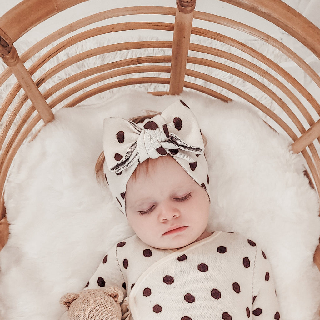 Knit headband - polka dots- Chocolate brown