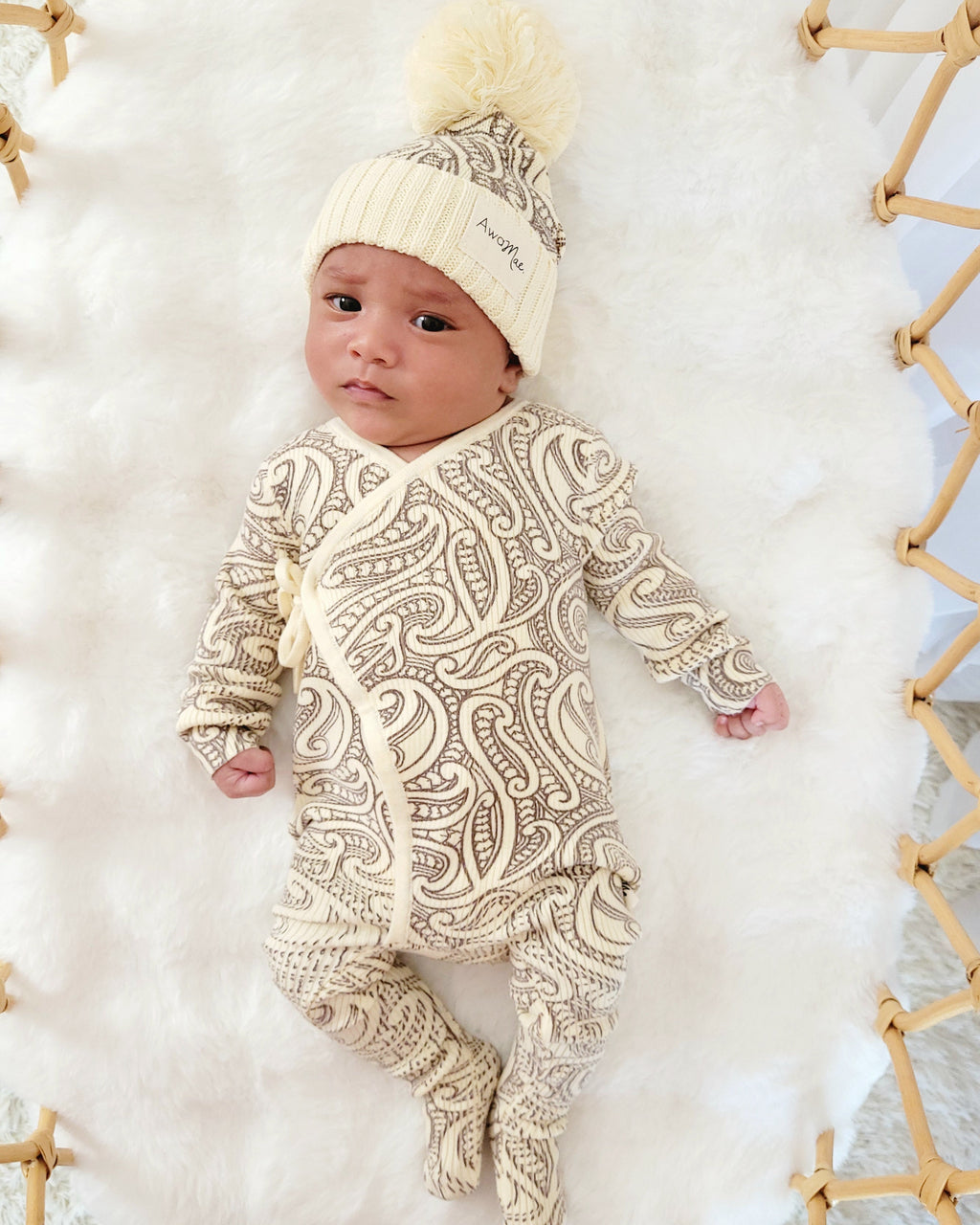 Basics ribbed knit Onesie- The wolf- Sable