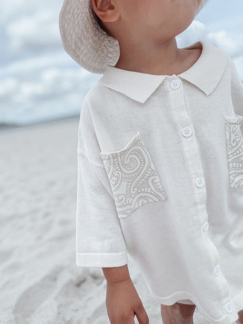 Basics knitted button up shirt - the wolf - oat milk - AwaMae
