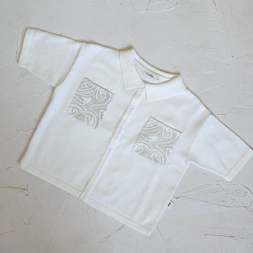 Basics knitted button up shirt - the wolf - oat milk - AwaMae