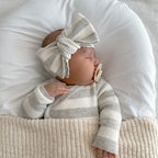 Basics ribbed knit bow headband - Milk and mist stripe