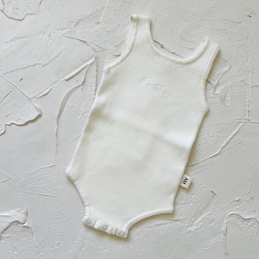 Basics fine ribbed knit singlet bodysuit- Milk
