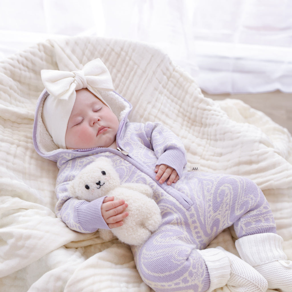 The wolf Sherpa hooded romper - Lavender