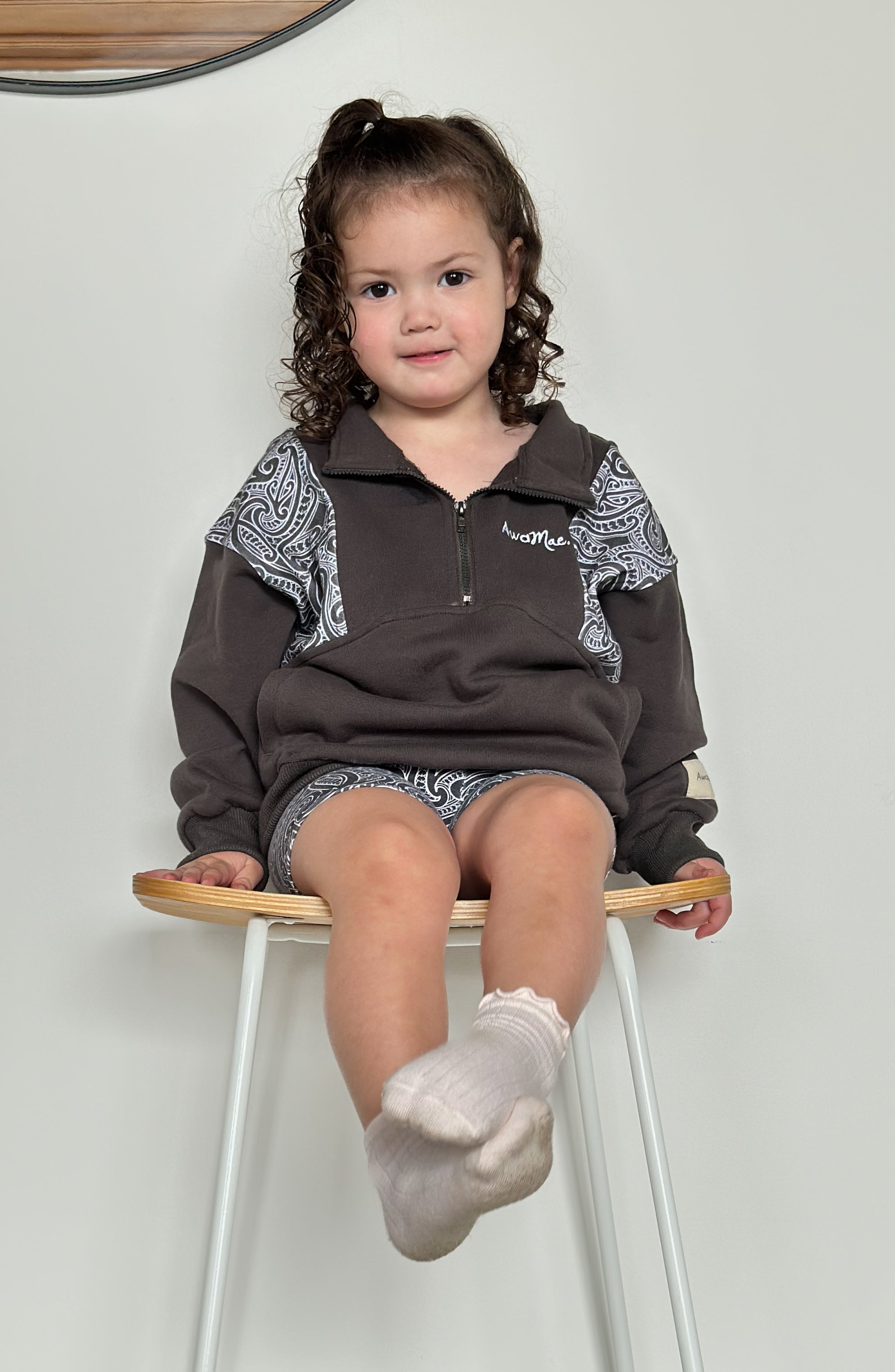 The wolf- Half zip Jumper- childrens - Dark steel