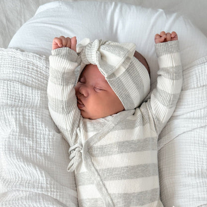 Basics ribbed knit onesie- Milk and mist stripe