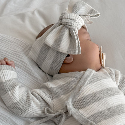 Basics ribbed knit onesie- Milk and mist stripe