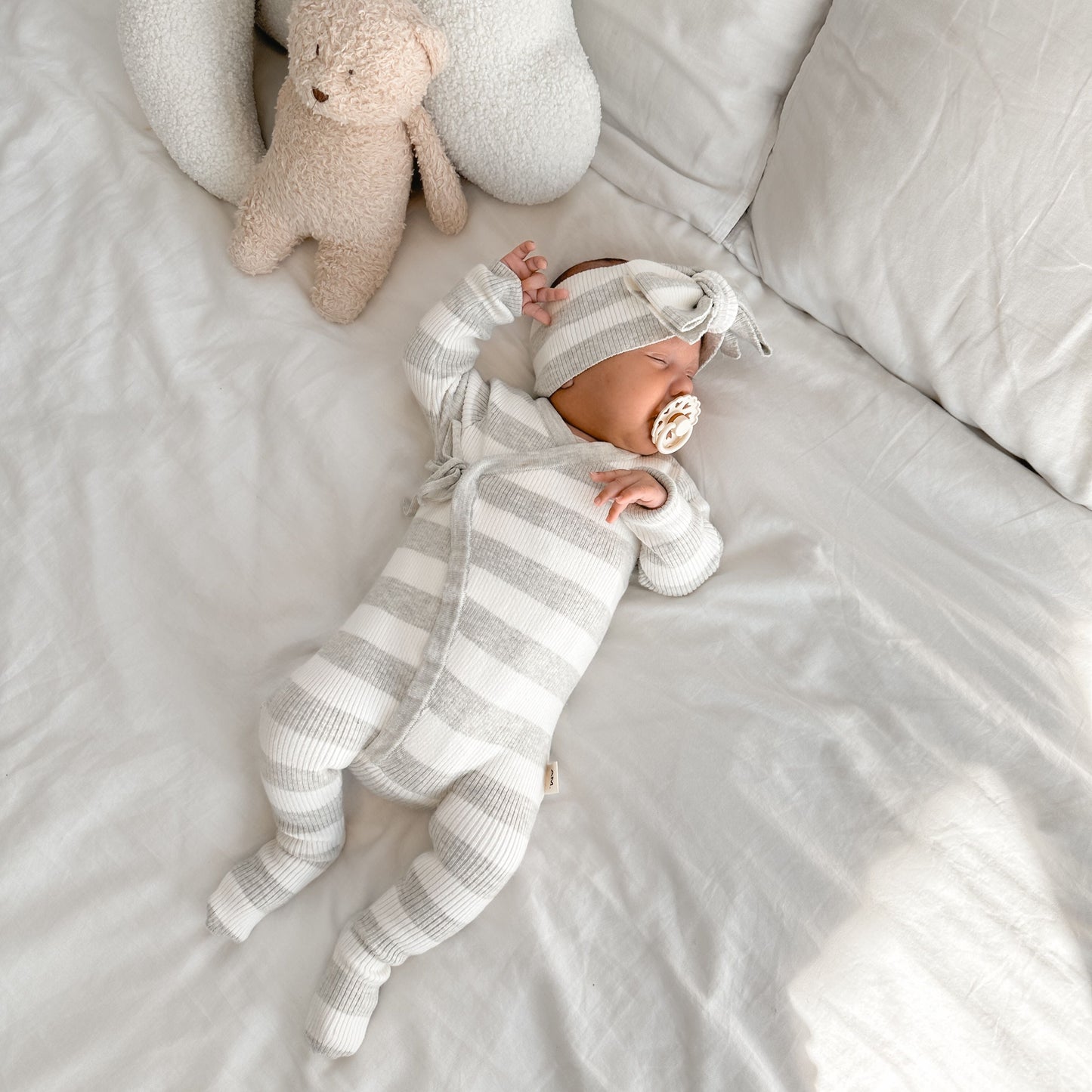 Basics ribbed knit onesie- Milk and mist stripe