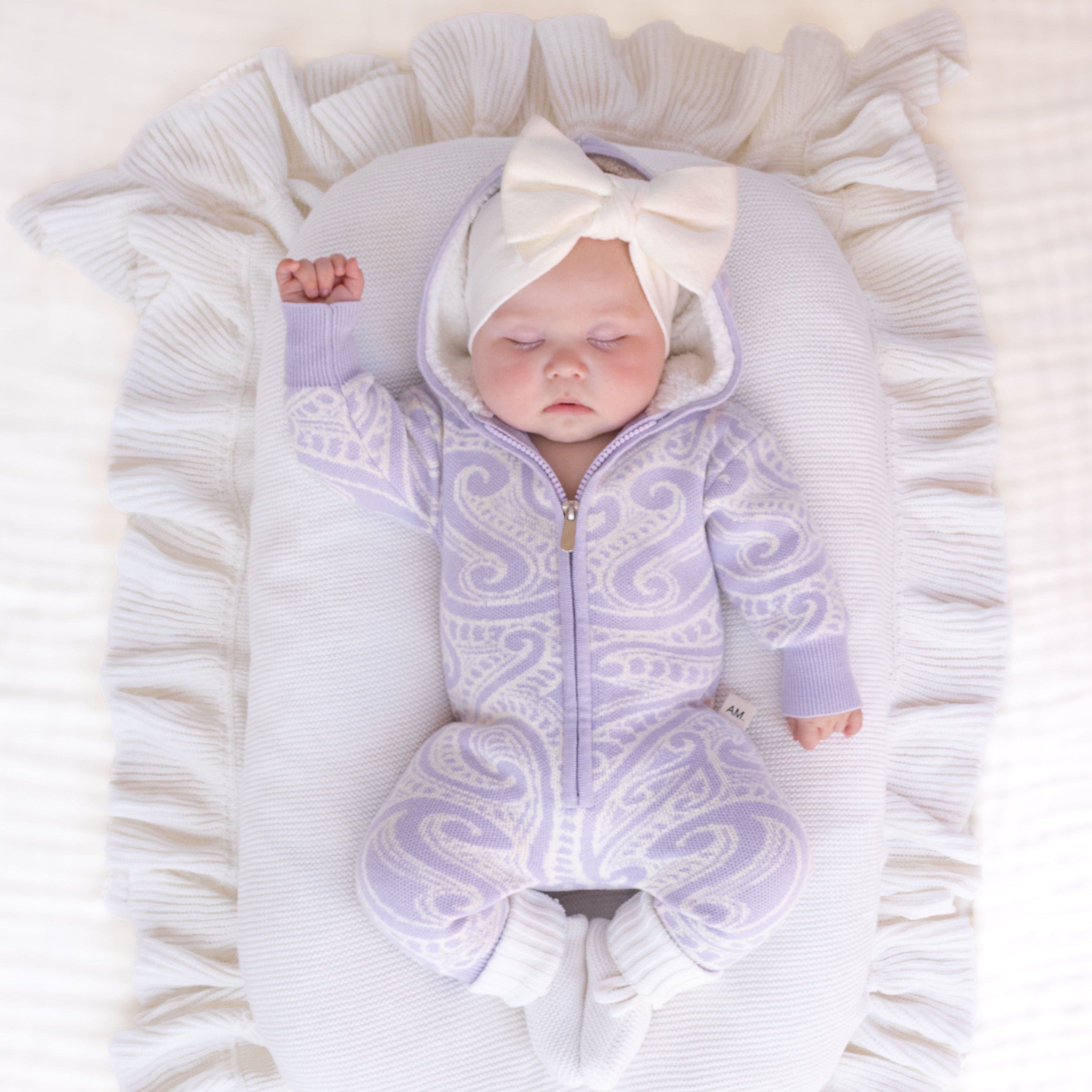 The wolf Sherpa hooded romper - Lavender