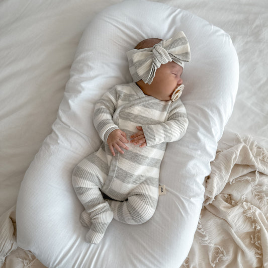 Basics ribbed knit onesie- Milk and mist stripe