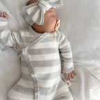 Basics ribbed knit onesie- Milk and mist stripe