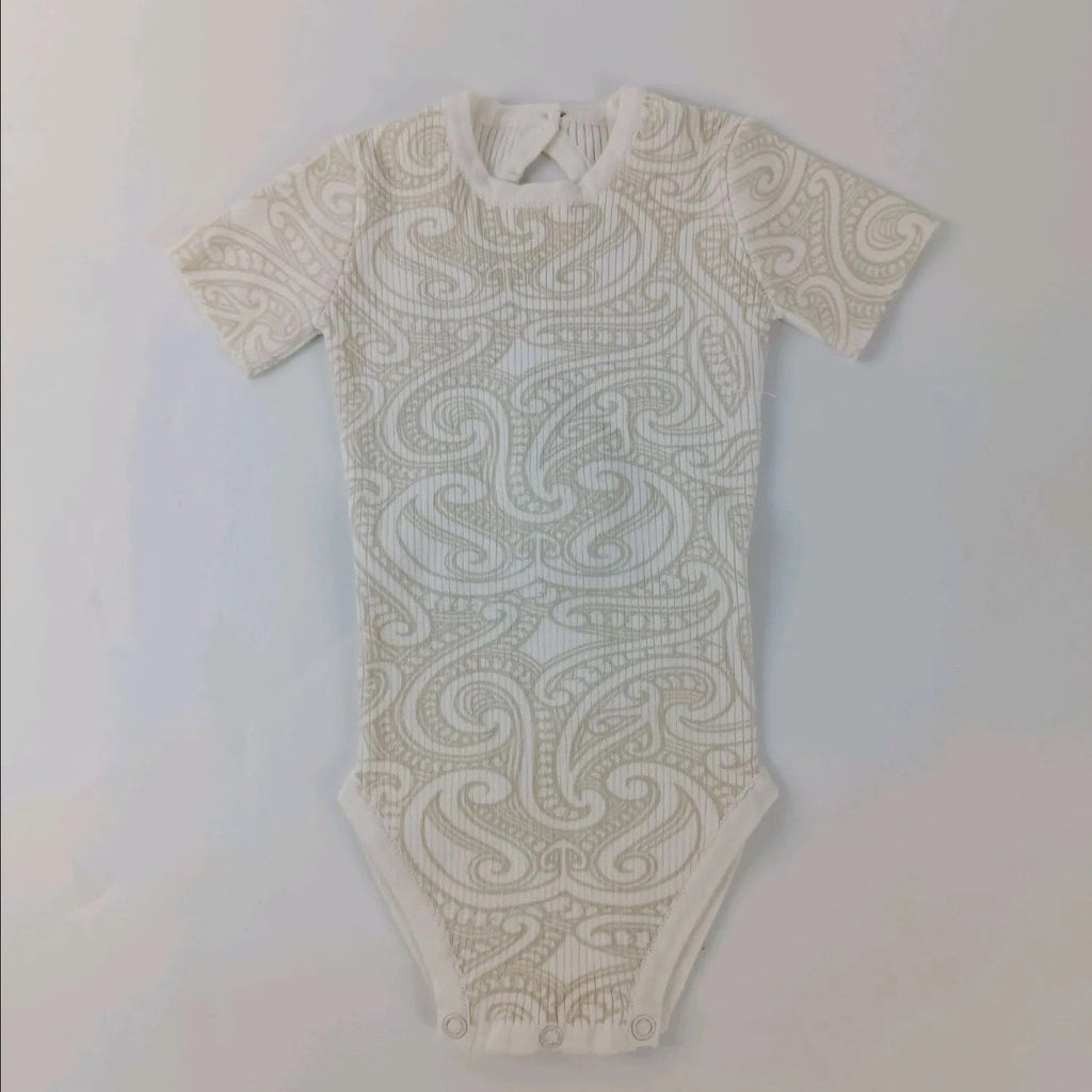Basics ribbed knit bodysuit short sleeve- The wolf- oat milk - AwaMae