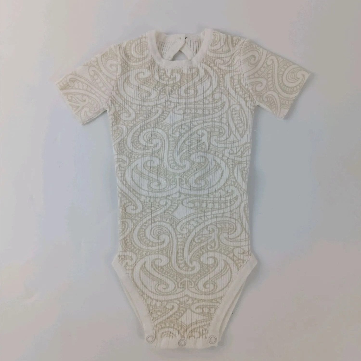Basics ribbed knit bodysuit short sleeve- The wolf- oat milk - AwaMae