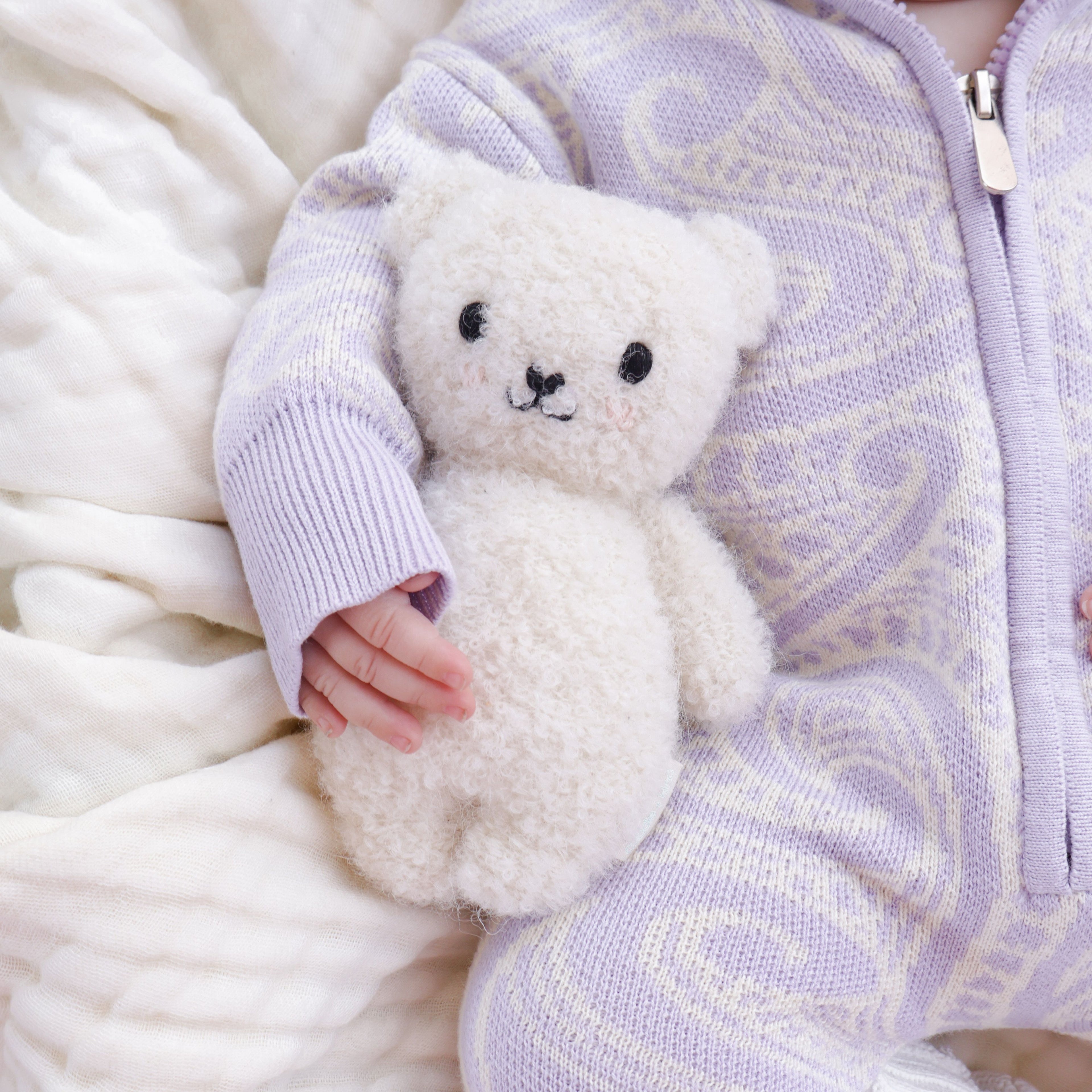 The wolf Sherpa hooded romper - Lavender