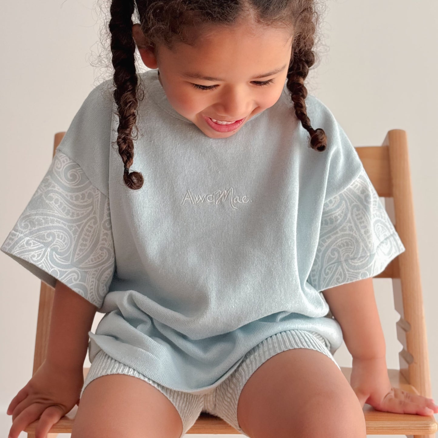 Basics knitted oversized tee - The wolf - Sky