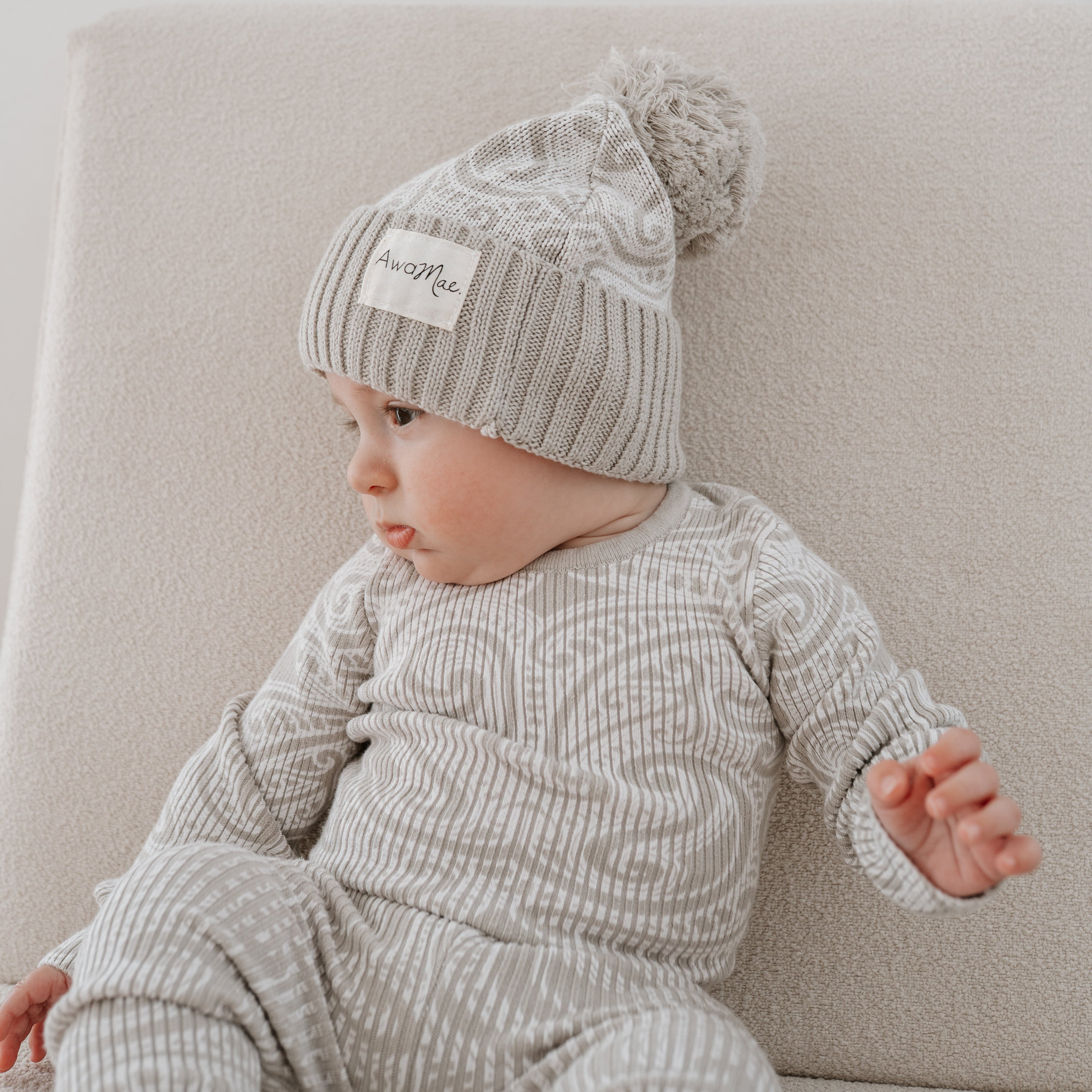 Basics ribbed knit bodysuit- The wolf- Pebble