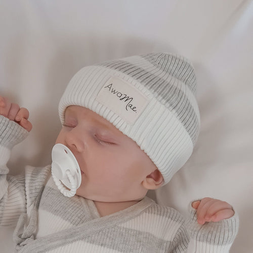 Basics ribbed knit beanie - Milk and mist stripe