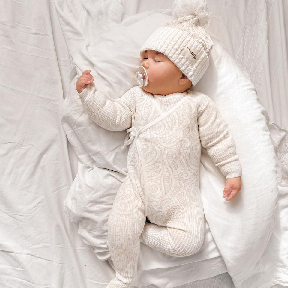 Basics ribbed knit Onesie- The wolf- oat milk.