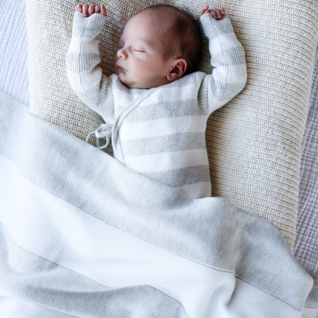 Knit blanket - Large stripes milk and mist