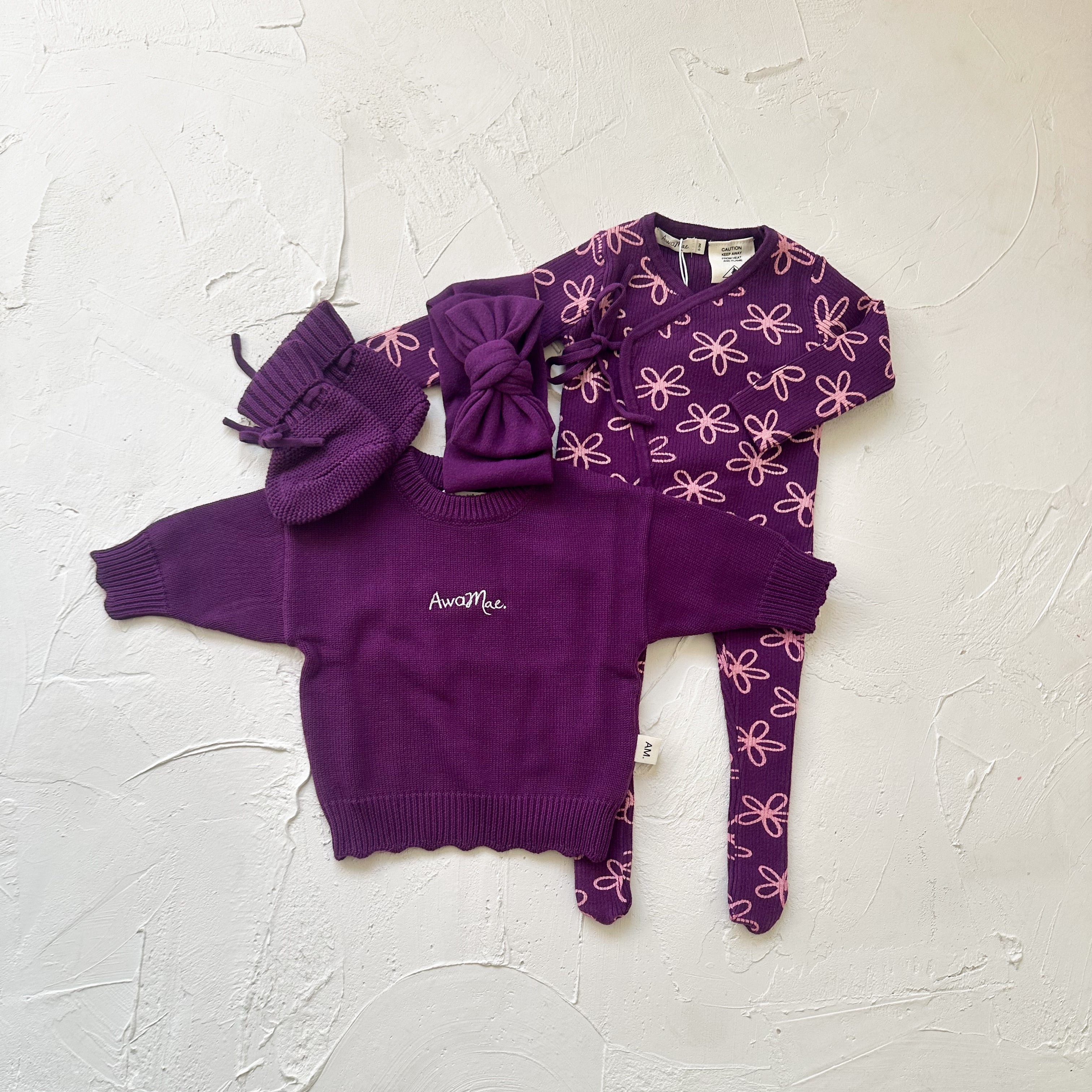 Ribbed Baby Onesie – Plum Floral | AwaMae