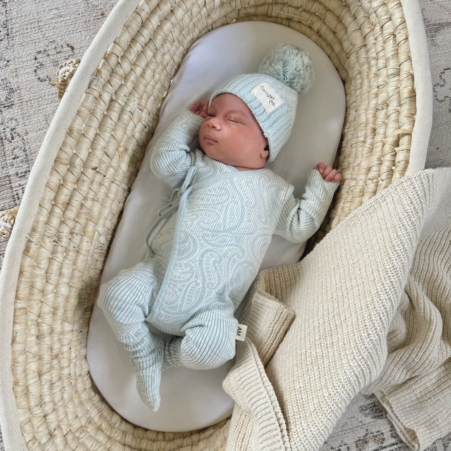 Basics ribbed knit Onesie- The wolf- Sky