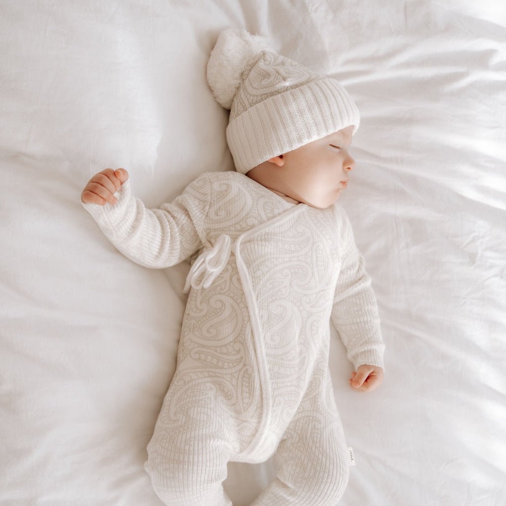 Basics ribbed knit Onesie- The wolf- oat milk.