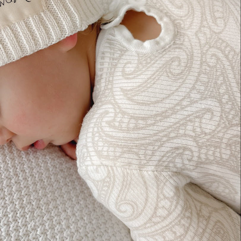 PREORDER Basics ribbed knit bodysuit- The wolf- oat milk PREORDER