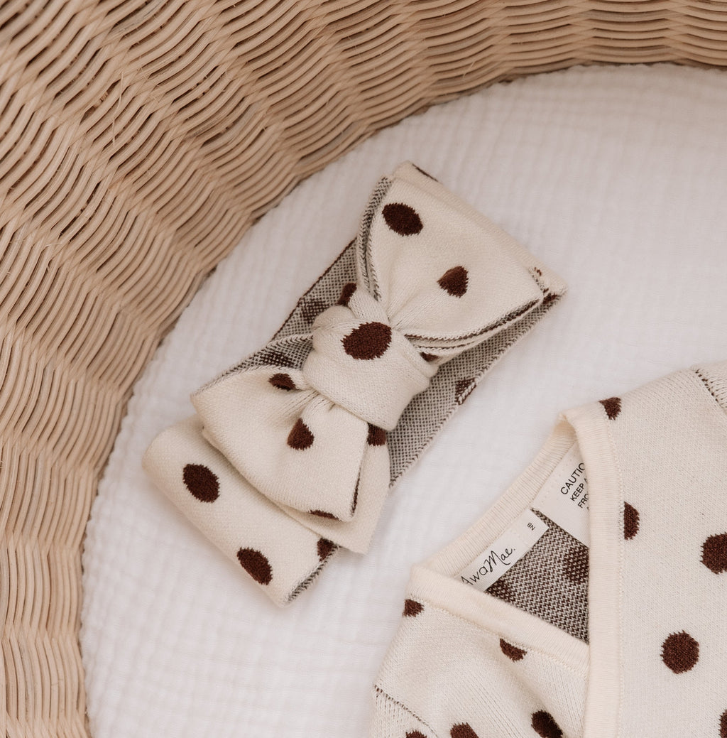 Knit headband - polka dots- Chocolate brown