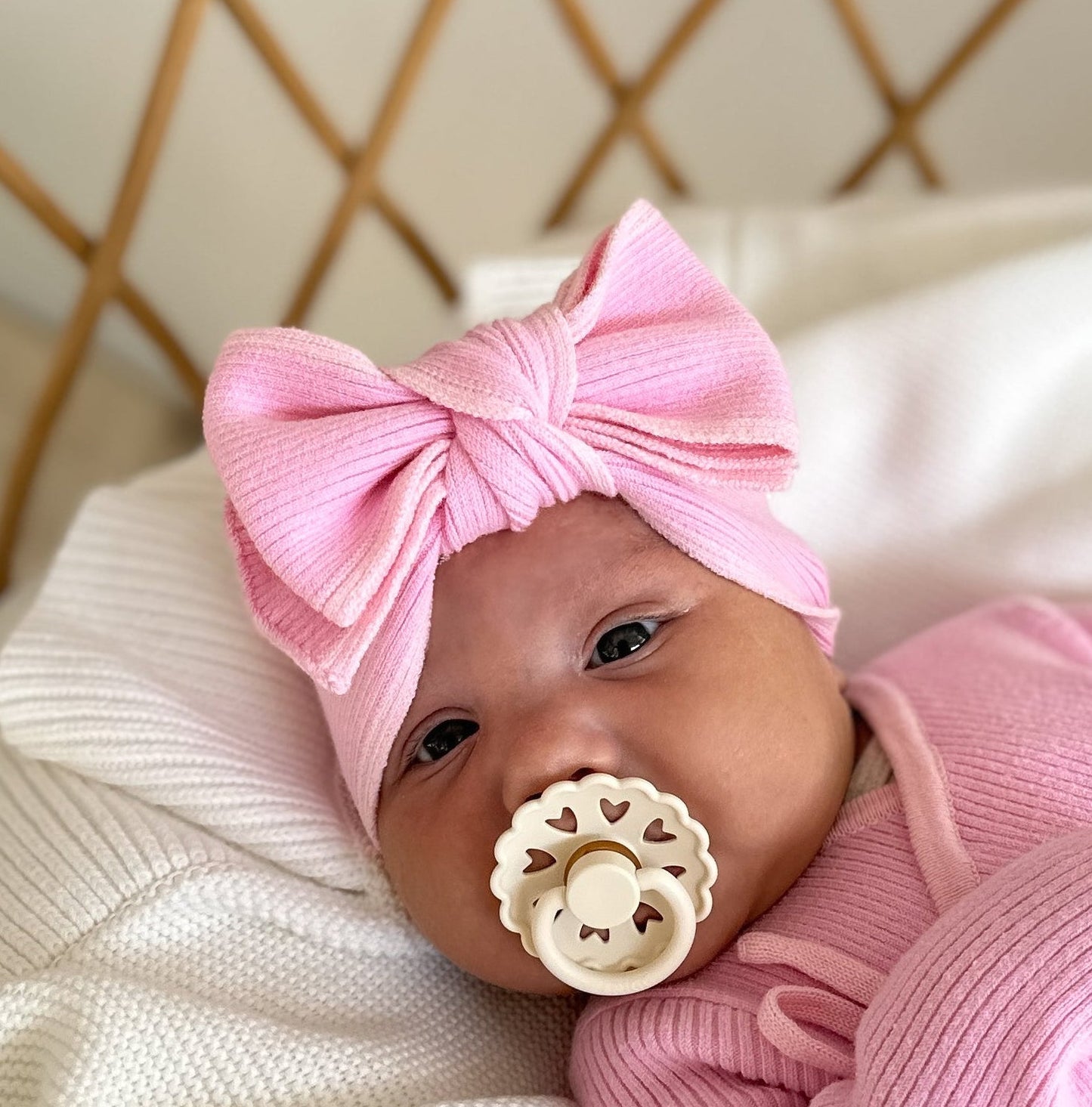 PRE ORDER Basics ribbed knit bow headband - Cherry blossom