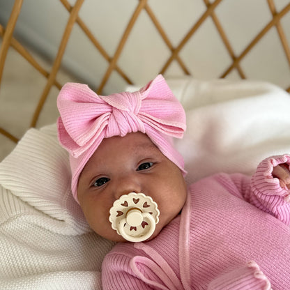 PRE ORDER Basics ribbed knit bow headband - Cherry blossom