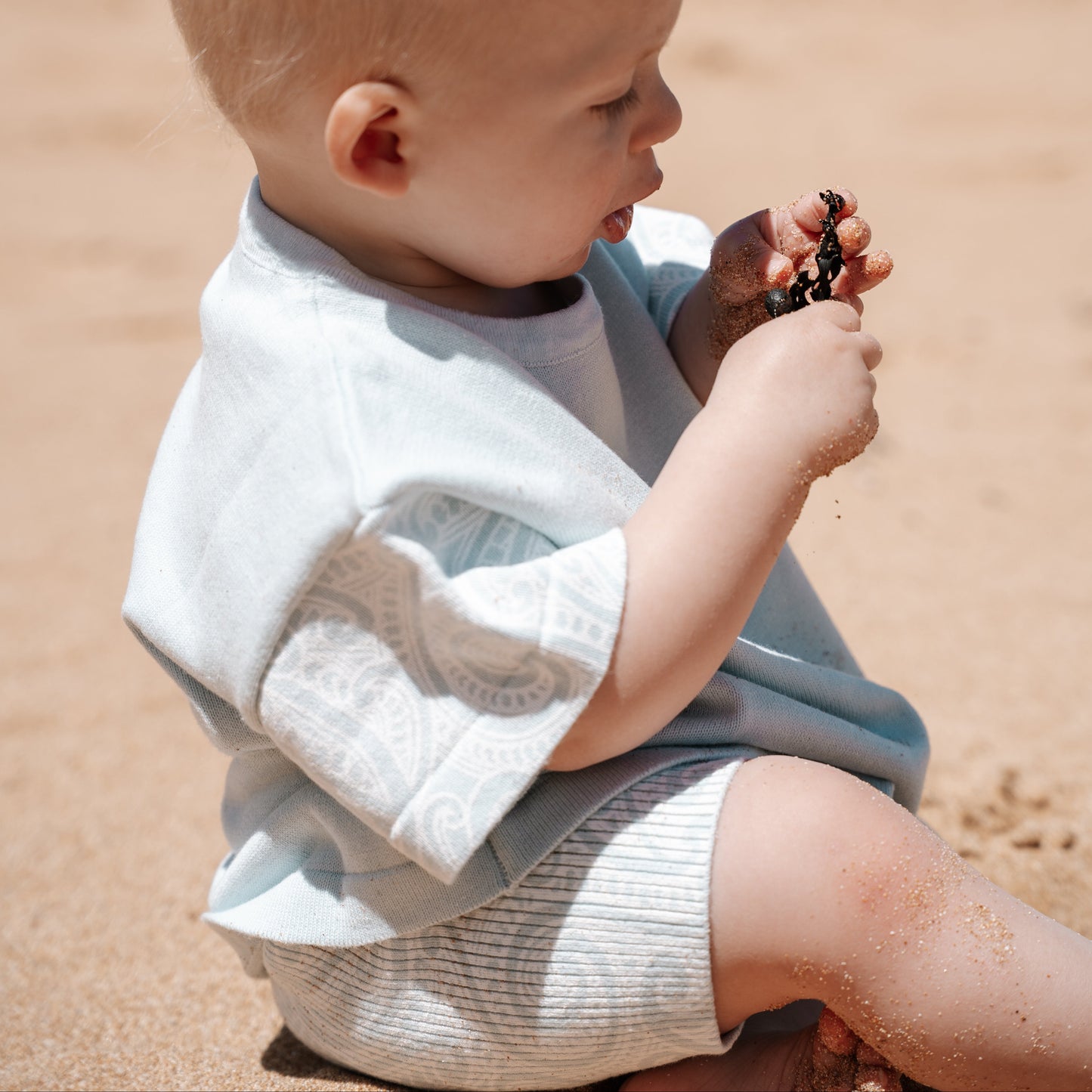 Basics ribbed knit Bike Shorts- The wolf- Sky