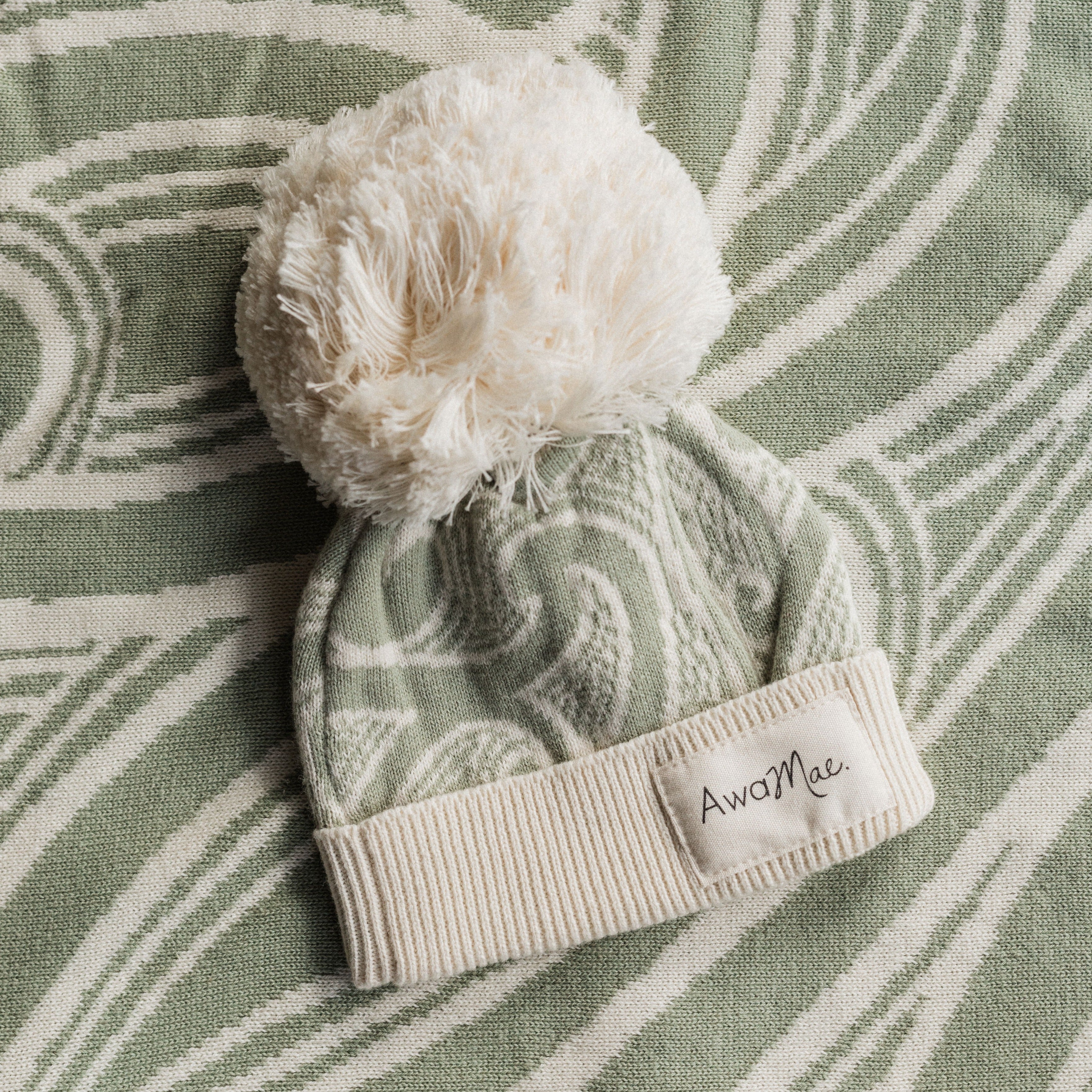 Te aroha o te mātua - The love of a parent- Knitted Beanie (sage green, beige or mauve - AwaMae