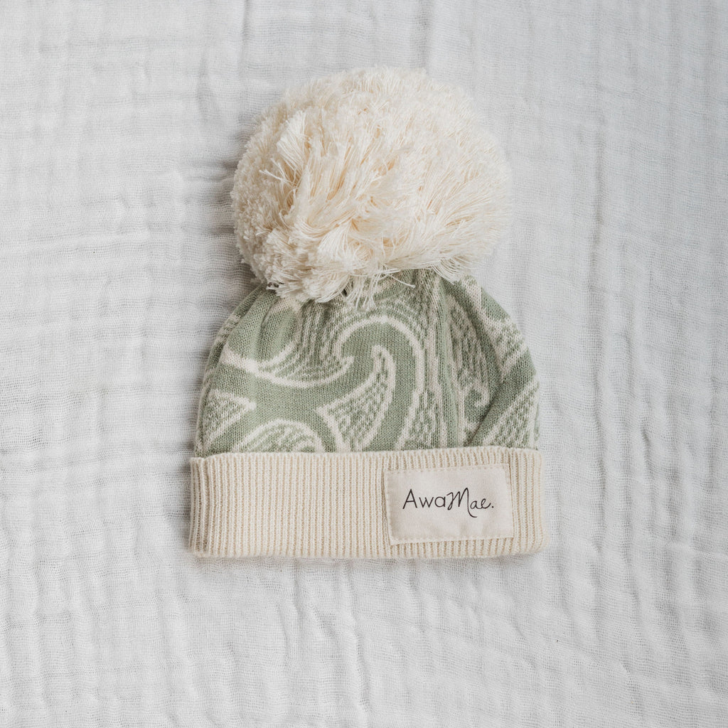 Te aroha o te mātua - The love of a parent- Knitted Beanie (sage green, beige or mauve - AwaMae