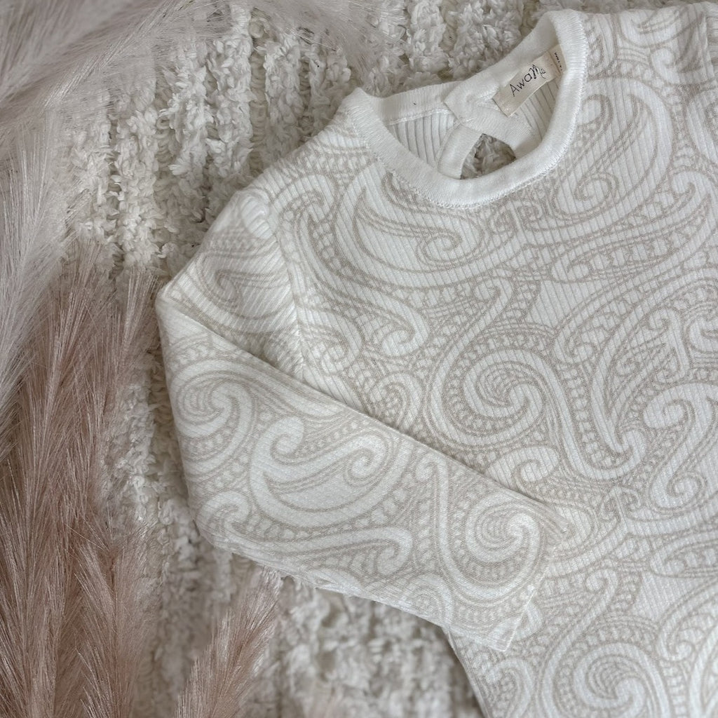 Basics ribbed knit bodysuit- The wolf- oat milk - AwaMae
