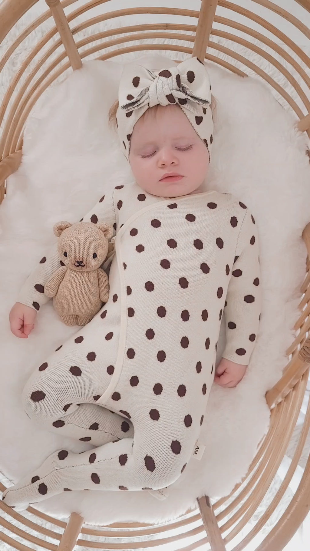 Knit headband - polka dots- Chocolate brown